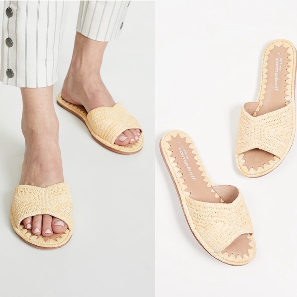 Jeffrey Campbell Dane Raffia Yellow Slide Flats Size 8.5